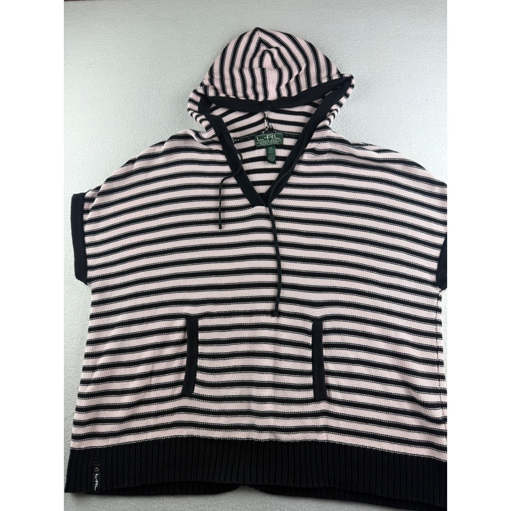 Lauren Active Ralph Lauren Pink Black Striped Short Sleeve Cotton Sweater Hoodie